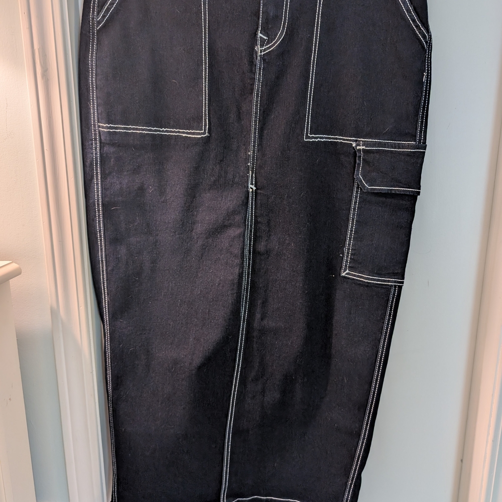 True Religion Dark Denim Cargo Maxi Skirt
